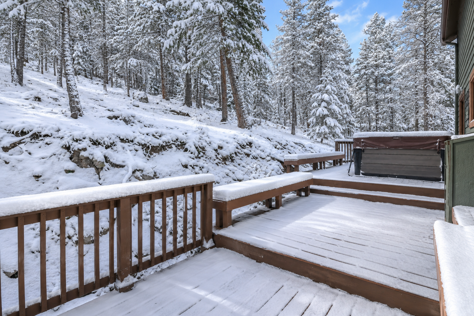Deck covered in snow in winter