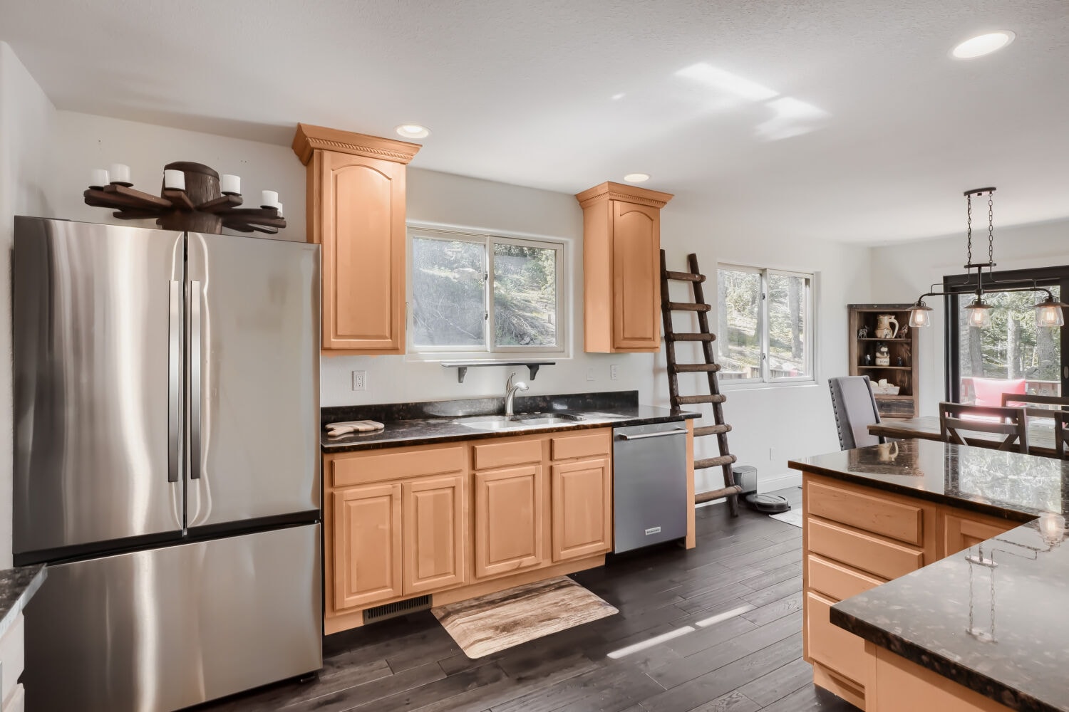 Kitchen with maple cabinetry and island